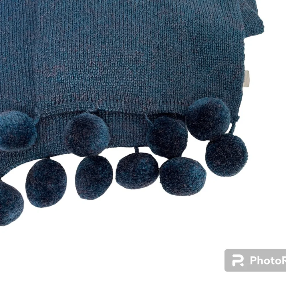 Alpaca Wool Scarf Peru Handmade Pom Poms Blue Magenta Collections and Designs VG
